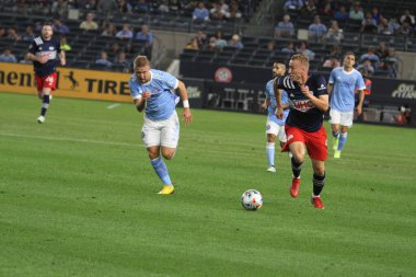 NYCFC ve New England arasında Amerikan Futbolu. 28 Ağustos 2021, Bronx, New York, ABD: NYCFC 'den Valentin Castellanos, Yankee Stadyumu' ndaki Major League Soccer (MLS) maçında NYCFC ve New England arasındaki ilk golünü kutladı.