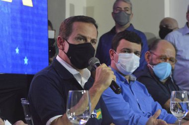 Sao Paulo Valisi Joao Doria, Natal 'daki parti liderleriyle bir toplantıya katılıyor. 27 Ağustos 2021, Natal, Rio Grande do Norte, Brezilya: Sao Paulo Valisi Joao Doria, PSDB liderleriyle bir toplantıya katıldı