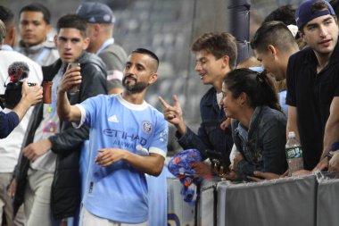 NYCFC ve New England arasında Amerikan Futbolu. 28 Ağustos 2021, Bronx, New York, ABD: New York 'taki Yankee Stadyumu' nda oynanan Major League Soccer (MLS) sırasında NYCFC ile New England arasında oynanan futbol maçı