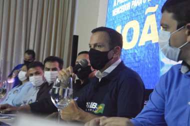 Sao Paulo Valisi Joao Doria, Natal 'daki parti liderleriyle bir toplantıya katılıyor. 27 Ağustos 2021, Natal, Rio Grande do Norte, Brezilya: Sao Paulo Valisi Joao Doria, PSDB liderleriyle bir toplantıya katıldı