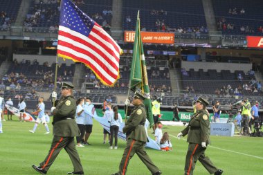 NYCFC ve New England arasında Amerikan Futbolu. 28 Ağustos 2021, Bronx, New York, ABD: New York 'taki Yankee Stadyumu' nda oynanan Major League Soccer (MLS) sırasında NYCFC ile New England arasında oynanan futbol maçı