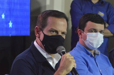 Sao Paulo Valisi Joao Doria, Natal 'daki parti liderleriyle bir toplantıya katılıyor. 27 Ağustos 2021, Natal, Rio Grande do Norte, Brezilya: Sao Paulo Valisi Joao Doria, PSDB liderleriyle bir toplantıya katıldı