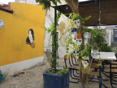 Lizbon 'da Beco do Alegrete manzarası. 24 Ağustos 2021, Lizbon, Portekiz: Lizbon, Portekiz 'in en çiçekli caddesi ödülünü kazanan Beco do Alegrete' den görüş). 