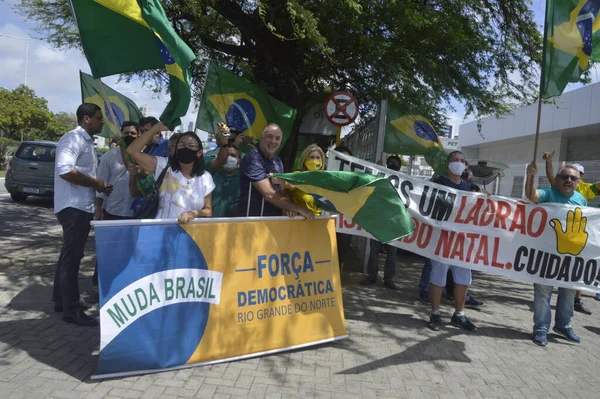 Apoiantes Bolsonaro Protestam Contra Presidente Lula Natal Agosto 2021 Natal — Fotografia de Stock
