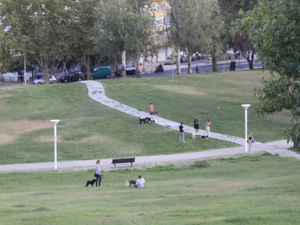 Verplaatsing Van Mensen Het Sao Joao Batista Plein Almada Augustus — Stockfoto