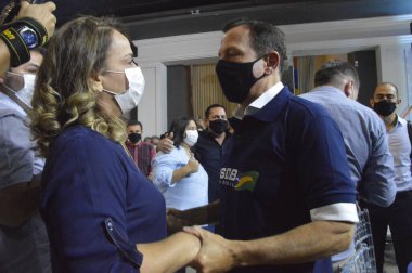 (Sao Paulo Valisi Joao Doria, Natal 'daki parti liderleriyle bir toplantıya katıldı. 27 Ağustos 2021, Natal, Rio Grande do Norte, Brezilya: Sao Paulo Valisi Joao Doria, PSDB liderleri ve militanlarıyla bir toplantıya katıldı. 