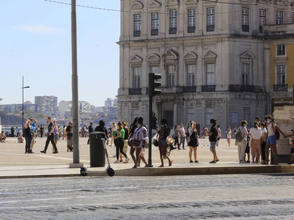 Baixo Chiado Dzielnica Lizbony Sierpnia 2021 Lizbona Portugalia Intensywny Przepływ — Zdjęcie stockowe