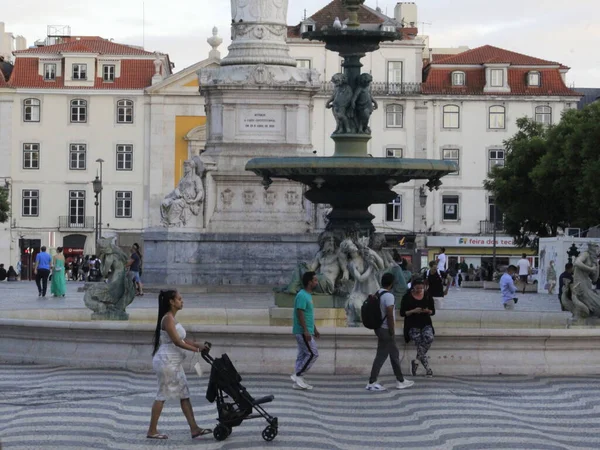 Ruch Placu Rossio Okolicy Lizbonie Sierpnia 2021 Lizbona Portugalia Ruch — Zdjęcie stockowe