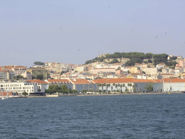 Beweging Rivierstations Tussen Lissabon Cacilhas Augustus 2021 Lisboa Portugal Verkeer — Stockfoto