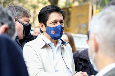 Sao Paulo 'daki Bağımsızlık Müzesi' nin yenilenmesiyle ilgili basın toplantısı. 31 Ağustos 2021. SAO PAULO, SP, BRAZIL: Vali Joao Doria (PSDB), başkent Ricardo Nunes (MDB) ve Kültür Bakanı ile birlikte