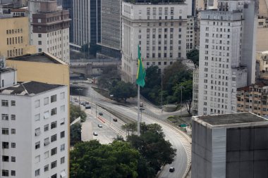 (Sao Paulo 'daki 7 Eylül protestoları için hazırlıklar. 7 Eylül 2021, Sao Paulo, Brezilya: Sao Paulo 'nun başkenti, Brezilya cumhurbaşkanı Jair Messias Bolsonaro' ya karşı 7 Eylül Salı günü düzenlenen protestoların bir başka günü,