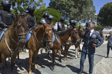 (Natal 'da Bolsonaro yanlısı hükümet protestocuları protesto ediyor. 7 Eylül 2021, Natal, Rio Grande do Norte, Brezilya: Brezilya Cumhurbaşkanı Jair Bolsonaro 'nun lehine protestocular, Natal, Rio Grande do Norte sokaklarında protesto eylemi 
