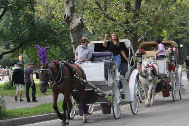 (Central Park 'ta İşçi Bayramı kutlandı. 6 Eylül 2021, New York, ABD: Amerikalılar bugün tüm ülkede İşçi Bayramı 'nı kutluyorlar, buna New York da dahil, insanlar Central Park' a akın ediyor, sıcak havadan faydalanıyor, spor yapıyorlar.