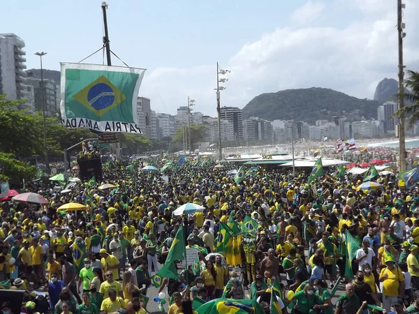 Int Sostenitori Del Governo Bolsonaro Durante Atto Sulla Spiaggia Copacabana — Foto Stock