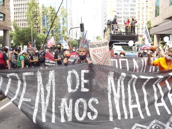 Int リオデジャネイロ州カンデラリアでボルソナーロに対するデモ 2021年9月7日ブラジル リオデジャネイロ 2021年9月7日 リオデジャネイロのウルグアイ ストリートで ジェール ボルソナーロ政権に対する抗議行動が行われる — ストック写真