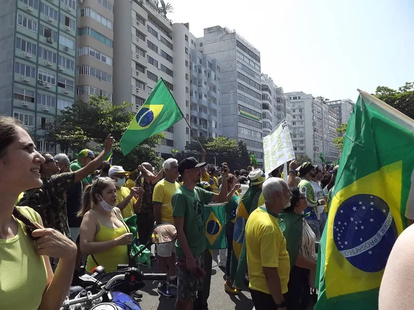 Int Apoiantes Governo Bolsonaro Durante Ato Praia Copacabana Setembro 2021 — Fotografia de Stock