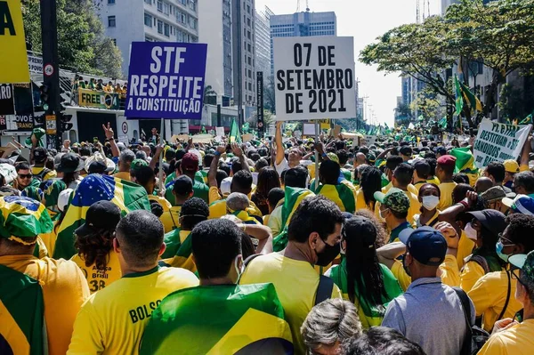 Int Demonstracja Rządu Brazylijskiego Prezydenta Jair Bolsonaro Sao Paulo Września — Zdjęcie stockowe