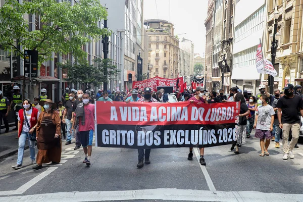 상파울루에서 제27 집회의 브라질 상파울루 시위대들은 파울로에서 제27 Jair Bolsonaro — 스톡 사진