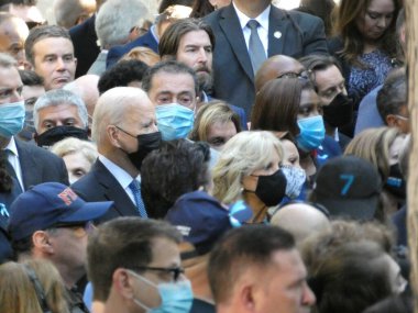  New York 11 Eylül terörist saldırılarının 20. yıldönümünü kutluyor. 11 Eylül 2021, Sıfır Noktası, Manhattan, New York, ABD: Başkan Joseph Biden, eski başkanlar Barack Obama ve Bill Clinton ve eşleri katıldı