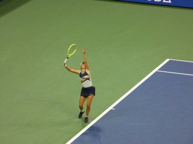 Sabalenka, 2021 USTA Açık Tenis Şampiyonası 'nda Krejcikova' yı Bayanlar Grand Slam Yarışması 'na taşıdı: 7 Eylül 2021, Flushing, Queens, NY, ABD. Belaruslu Aryna Sabalenka ikinci Grand Slam 'ini kazandı.