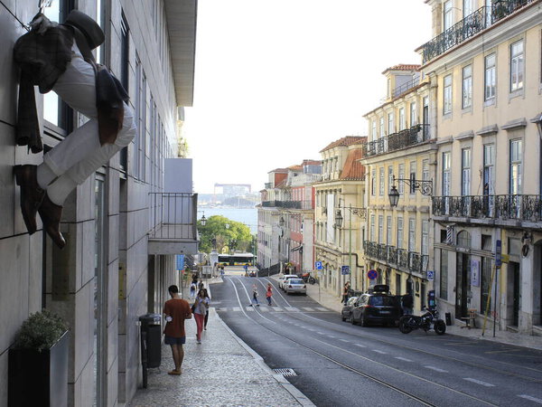 September 13, 2021, Lisbon, Portugal: Movement of people in the Bica elevator, which is located on Bica de Duarte Belo street, in Lisbon, and connects Travessa do Cabral to Largo do Calhari