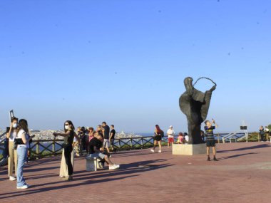 Lizbon 'daki Cristo Rei anıtı. 16 Eylül 2021, Lizbon, Portekiz: Lizbon 'un kartpostallarından biri olan Christo Rei' nin Avrupa yazında 16 Eylül Perşembe günü.