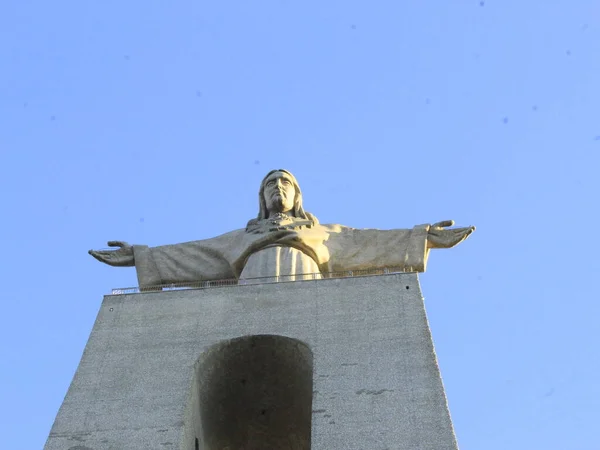 Monumento Cristo Rei Lisbona Settembre 2021 Lisbona Portogallo Veduta Movimento — Foto Stock