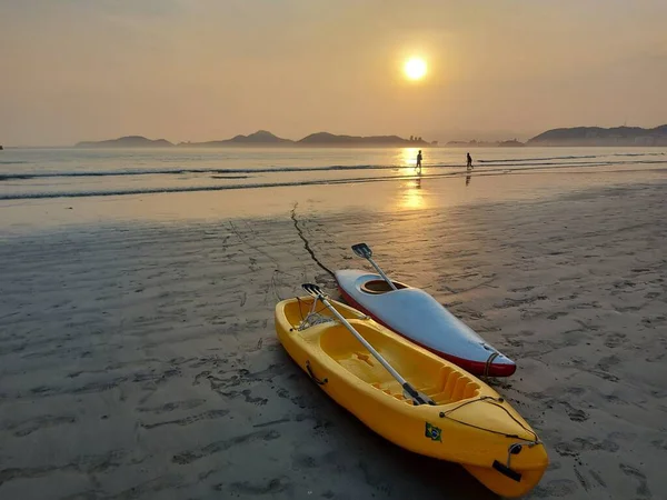 Bagnanti Tramonto Ponta Praia Santos Settembre 2021 Santos San Paolo — Foto Stock