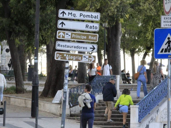 Septiembre 2021 Lisboa Portugal Movimiento Personas Barrio Alto Baixa Chiado —  Fotos de Stock