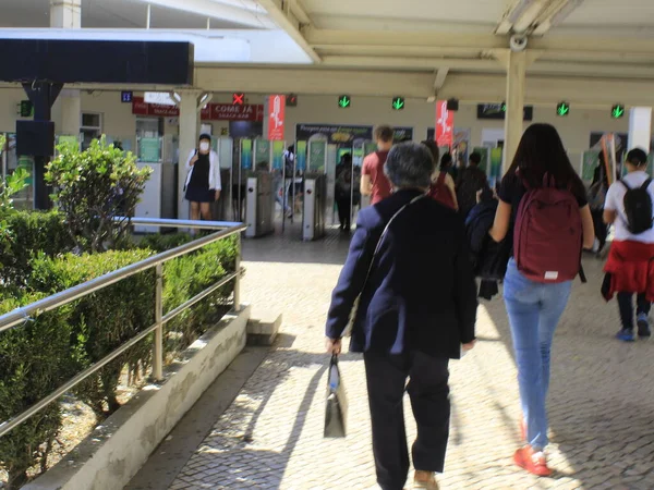 Verkeer Treinstations Tussen Lissabon Cascais Portugal Verkeer Van Passagiers Treinstations — Stockfoto