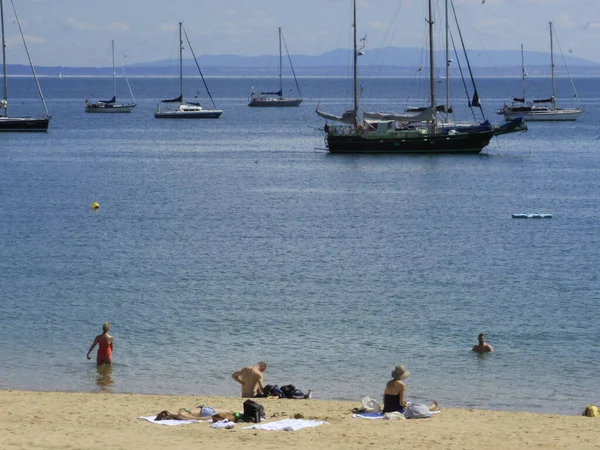 Movement Conceicao Beach Cascais September 2021 Cascais Portugal Bathers Movement — Stock Photo, Image