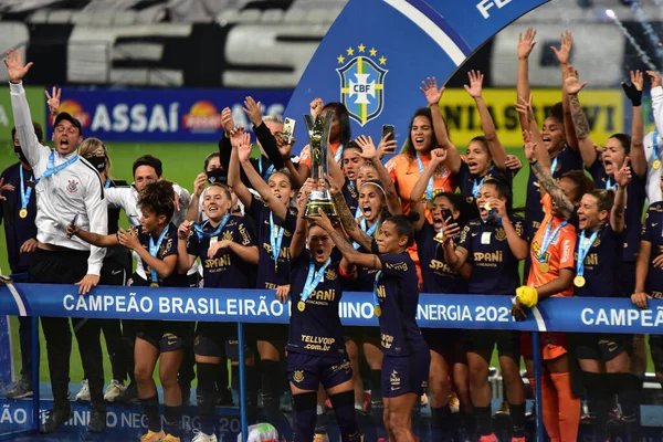 ブラジル女子サッカー選手権 コリントとパルメイラス 9月26 2021 サンパウロ ブラジル コリンズとパルメイラスのサッカー試合 ブラジル女子サッカー選手権の決勝に有効2021 — ストック写真