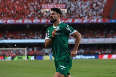 Sao Paulo (SP), 10 / 05 / 2025 - Brasileirao / Sao Paulo vs Palmeiras - Player Lopez Morumbis 'te oynanan Brezilya Serie A futbol şampiyonasında Sao Paulo ve Palmeiras arasındaki maçta golünü attı ve kutladı. (Fabricio bomjardim\ Yeni 2)