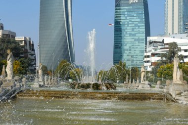 Milan (Italy), October 9, 2025 - Nature/Fontana Quattro Stagioni - The Fountain of the Four Seasons is located in Milan, in Piazzale Giulio Cesare, in the modern context of the City Life park. (edson de souza\thenews2)       
