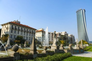 Milan (Italy), October 9, 2025 - Nature/Fontana Quattro Stagioni - The Fountain of the Four Seasons is located in Milan, in Piazzale Giulio Cesare, in the modern context of the City Life park. (edson de souza\thenews2)       