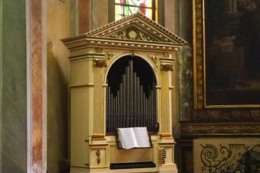 Milan (Italy), October 11, 2025 - Art / Wolfgang Amadeus Mozart / Basilica of San Marco - During his stay in Italy, between January 1770 and November 1772, Mozart lived in the canonical part of the Basilica and played the church organ numerous times