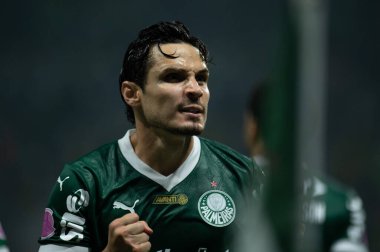 Sao Paulo (SP), 10/11/2025 - Brasileirao/Palmeiras vs Juventude - Raphael Veiga celebrates his goal in the match between Palmeiras and Juventude, for the 12th round of the Brazilian Football Championship, on Saturday night, October 11, 2025