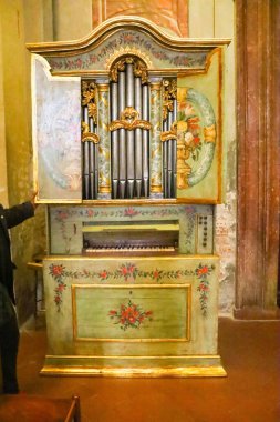 Milan (Italy), October 11, 2025 - Art / Wolfgang Amadeus Mozart / Basilica of San Marco - During his stay in Italy, between January 1770 and November 1772, Mozart lived in the canonical part of the Basilica and played the church organ numerous times