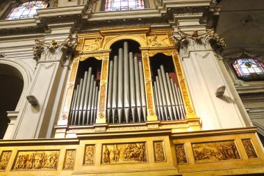 Milan (Italy), October 11, 2025 - Art / Wolfgang Amadeus Mozart / Basilica of San Marco - During his stay in Italy, between January 1770 and November 1772, Mozart lived in the canonical part of the Basilica and played the church organ numerous times