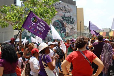 Sao Paulo (SP), 17 Ekim 2025, gösteri / yürüyüş / kadın / camara / belediye / SP - Dünya Kadın Yürüyüşü feministleri, Paulo Kobayashi Meydanı 'nda Sao Paulo Paulo Şehir Meclisi (Marcelo estevao / thenews2)