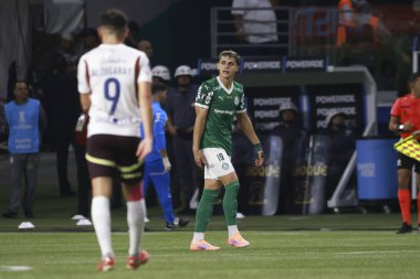 Palmeiras 'tan Sosa, 30 Ekim 2025 Perşembe gecesi Sao Paulo-SP' deki Allianz Parque 'da oynanan Conmebol Libertadores yarı finalinin ikinci ayağı için Palmeiras ve LDU Quito arasındaki maçta gol atıyor ve golünü kutluyor.. 