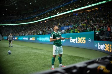 Sao Paulo (SP), 06 / 11 / 2025 - Vitor Roque, Brezilya futbol şampiyonasının 32. turu (ronaldo barreto / theenews2) için Palmeiras ve Santos arasındaki maçtaki golünü kutluyor)