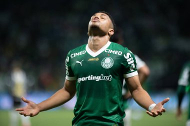 Sao Paulo (SP), 06 / 11 / 2025 - Vitor Roque, Brezilya futbol şampiyonasının 32. turu (ronaldo barreto / theenews2) için Palmeiras ve Santos arasındaki maçtaki golünü kutluyor)