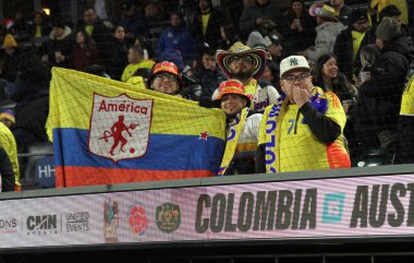 18 Kasım 2025, New York, ABD: Kolombiya ile Avustralya arasında oynanan 2026 Dünya Kupası hazırlık maçı sırasında Kolombiya taraftarları (niyi fote / thews2)