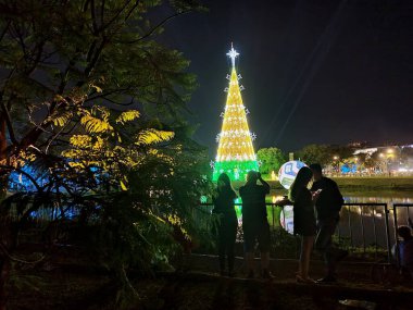 Sao Paulo (SP), Brezilya 11 / 29 / 2025 - Sao Paulo 'daki Ibirapuera Park' taki Noel ağacının açılışı. Bu yıl ağaç, gıda dağıtım uygulaması Keeta tarafından desteklenmektedir ve performansları (leandro chemalle / thews2)