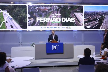 Paulo (SP), Brezilya 11 / 12 / 2025 Ulaştırma Bakanı Renan Filho, B3 'te düzenlenen Ferno Dias Otoyolu' nun (BR-381 / MG / SP) Ulaştırma Bakanı ihalesine katıldı. (leco viana / the newws2)