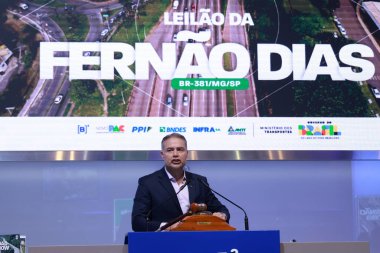 Paulo (SP), Brezilya 11 / 12 / 2025 Ulaştırma Bakanı Renan Filho, B3 'te düzenlenen Ferno Dias Otoyolu' nun (BR-381 / MG / SP) Ulaştırma Bakanı ihalesine katıldı. (leco viana / the newws2)