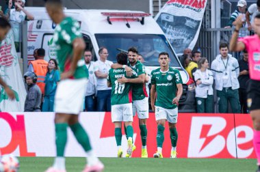 Barueri (SP), Brezilya 01 / 24 / 2026 - Mauricio, Paulista futbol şampiyonasının 5. turu için Palmeiras ve Sao Paulo arasındaki maçtaki golünü 24 Ocak 2026 gecesi (ronaldo barreto / thews2) kutluyor.)