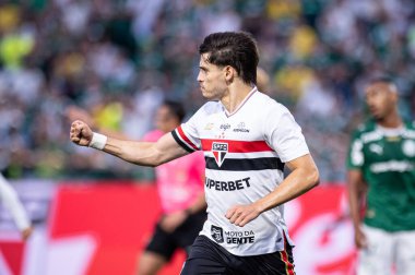 Barueri (SP), Brezilya 01 / 24 / 2026 - Damian Bobadilla, Paulista futbol şampiyonasının 5. turu için Palmeiras ve Sao Paulo arasındaki maçtaki golünü 24 Ocak 2026 gecesi kutluyor (ronaldo barreto / thenews2)