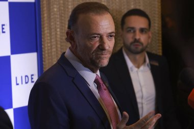 Sao Paulo (SP), Brezilya 9 Şubat 2026 - İşçi Partisi (PT) Ulusal Başkanı Edinho Silva, Pazartesi günü Sao Paulo 'da düzenlenen LIDE iş yemeğine katıldıktan sonra bir basın toplantısı düzenledi. (leco viana / the newws2)